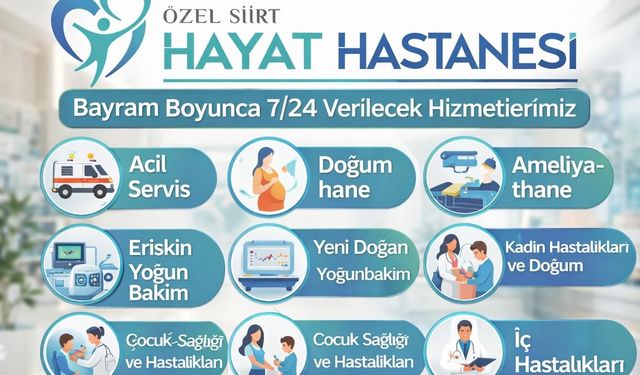 Özel Siirt Hayat Hastanesi, Bayram Boyunca 7/24 Hizmet Verecek