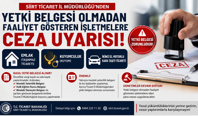Siirt’te Yetki Belgesi Olmadan Faaliyet Gösteren İşletmelere Ceza Uyarısı