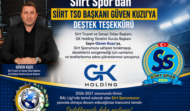 Siirt Spor’dan Siirt TSO Başkanı Güven Kuzu’ya Destek Teşekkürü