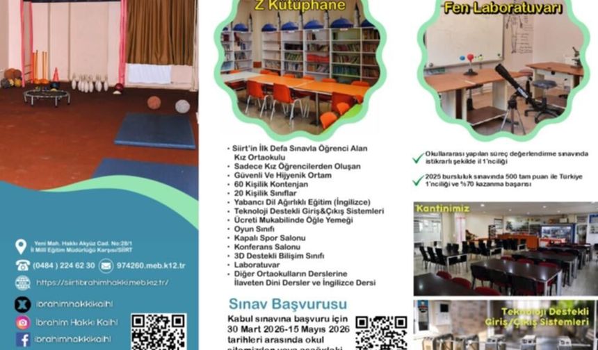 SİİRT’TE KIZ ÖĞRENCİLERE ÖZEL PROJE ORTAOKULU İÇİN SINAV DUYURUSU