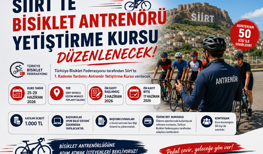 Siirt’te Bisiklet Antrenörü Yetiştirme Kursu Düzenlenecek