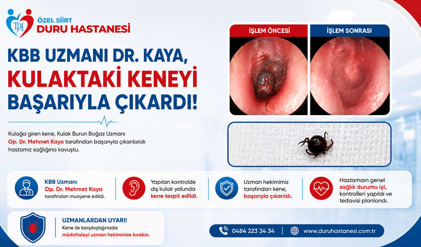 KBB Uzmanı Dr. Kaya, Kulaktaki Keneyi Başarıyla Çıkardı