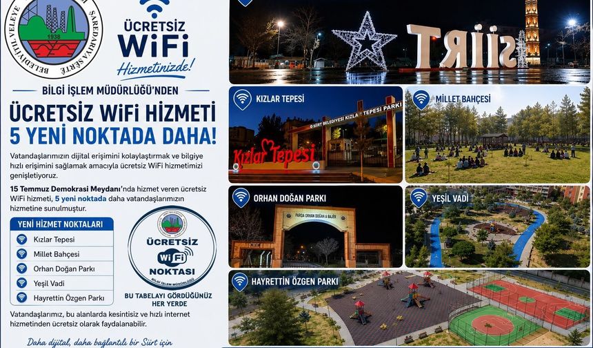 SİİRT BELEDİYESİ ÜCRETSİZ WİFİ HİZMET AĞINI 6 NOKTAYA ÇIKARDI
