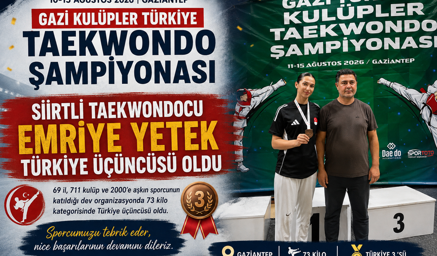 Siirtli Taekwondocu Emriye Yetek Türkiye Üçüncüsü Oldu