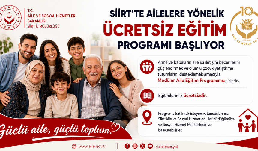 Siirt’te Ailelere Yönelik Ücretsiz Eğitim Programı Başlıyor