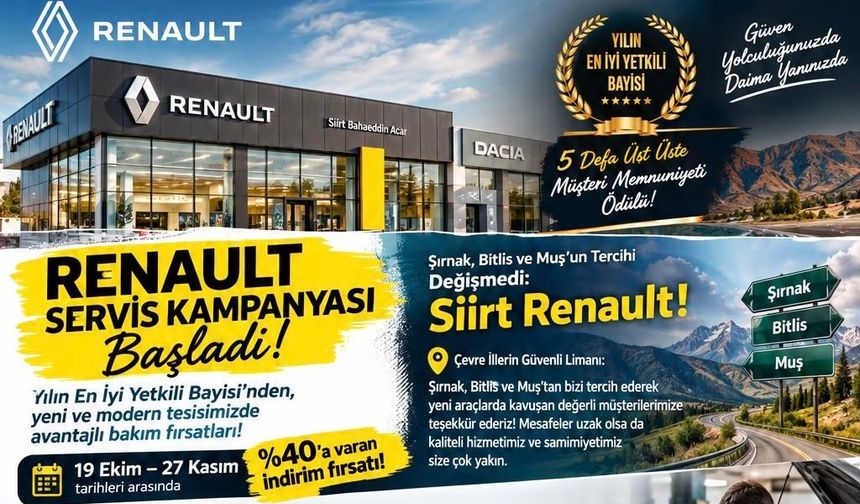 SİİRT RENAULT’TAN BÖLGEYE GÜVEN VEREN HİZMET: 5 YIL ÜST ÜSTE MÜŞTERİ MEMNUNİYETİ ÖDÜLÜ!